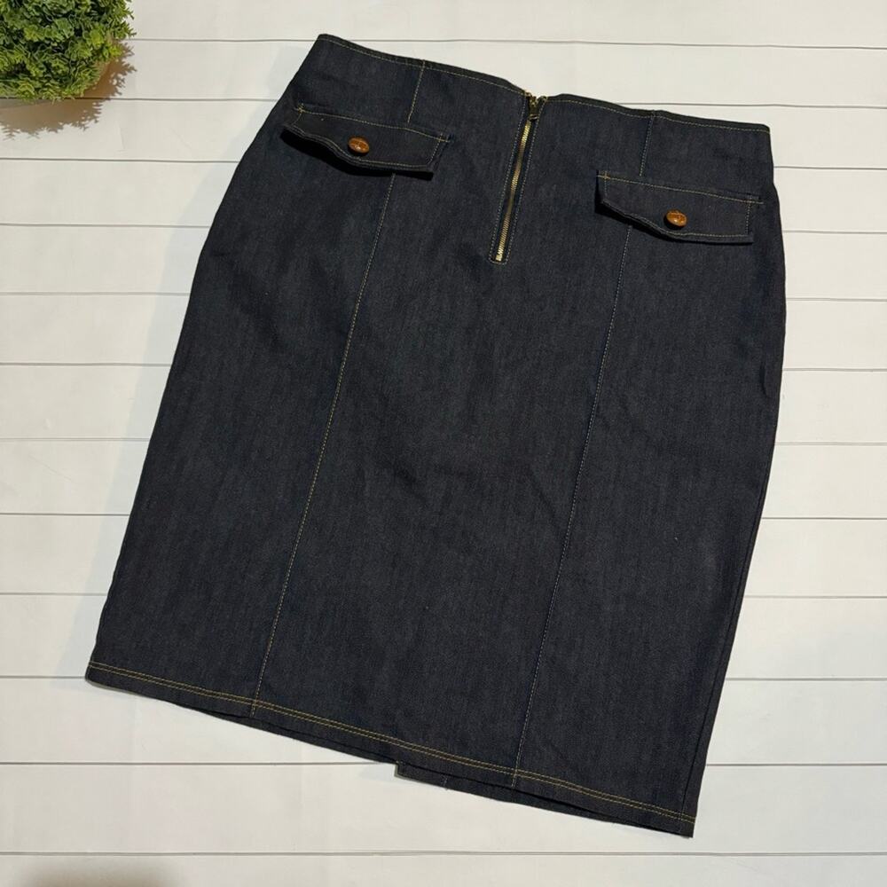 NYCC Long Modest Dark Wash Stretch Denim Jean Pencil Skirt Women’s Size 12